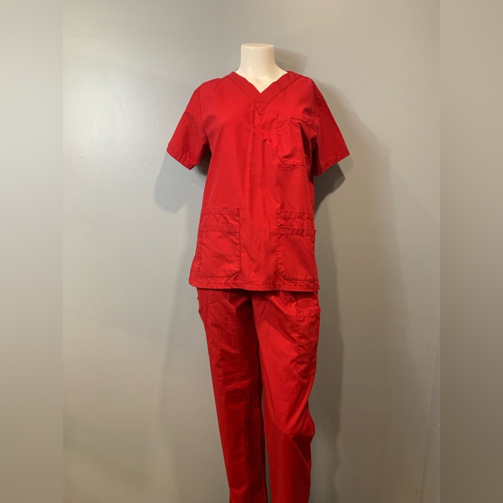 Vibrant Red  Scrubs with Durable Fabric and Straight-Cut Design